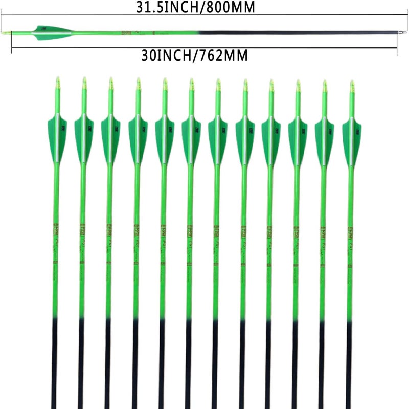 PG1ARCHERY 30Inch Carbon Arrows for Hunting Archery Removable Tips Spine 400 with 3“ Vanes Suit for Compound & Recurve Bow (Pack of 12) - Image 3